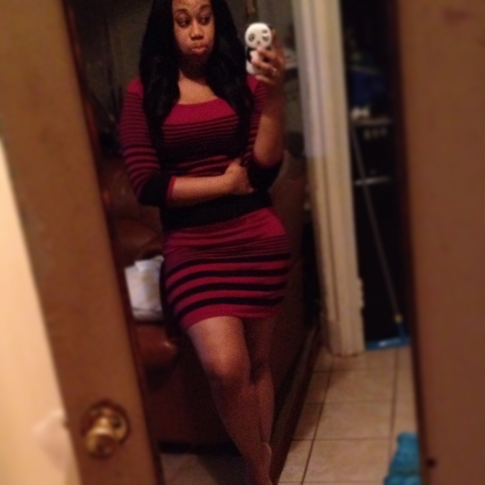 Magenta & Black striped sweater dress